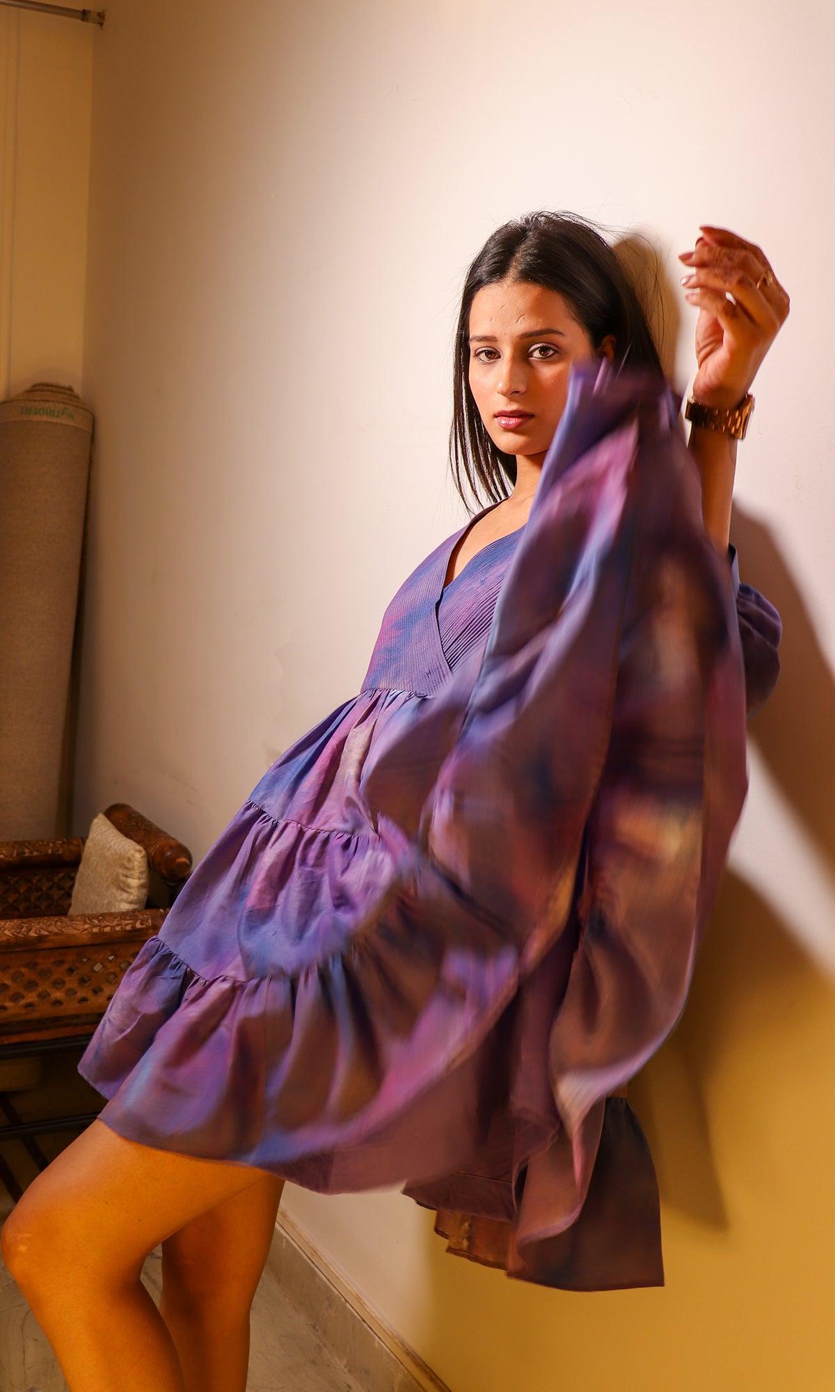 Rosie: Purple Corded Frill Dress