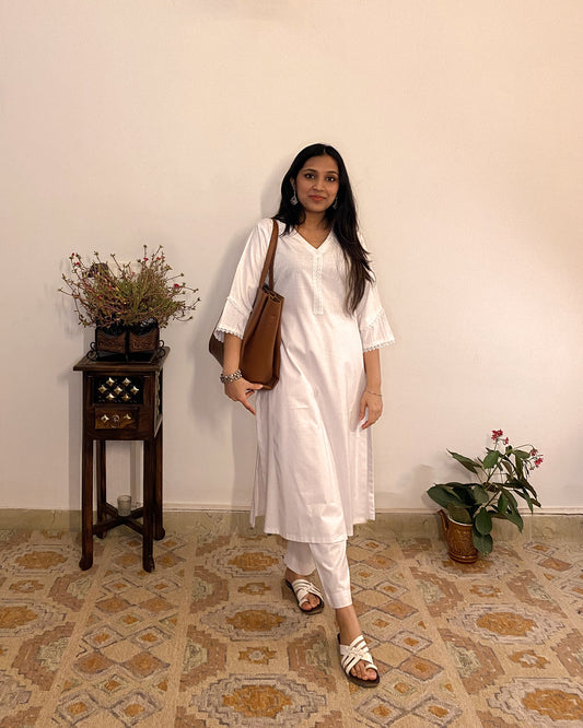 Inaya: White A-Line Kurta