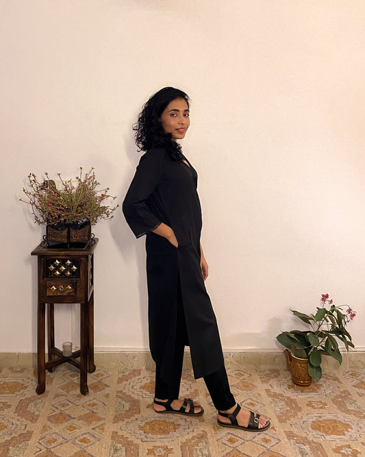 Inaya: Black A-Line Kurta