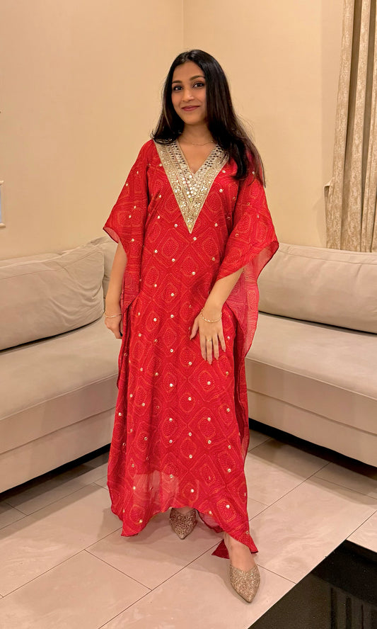 Zohra: Bandhni Georgette Kaftan Dress