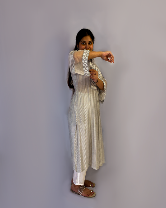 Kaya: Grey Chanderi A-Line Kurta