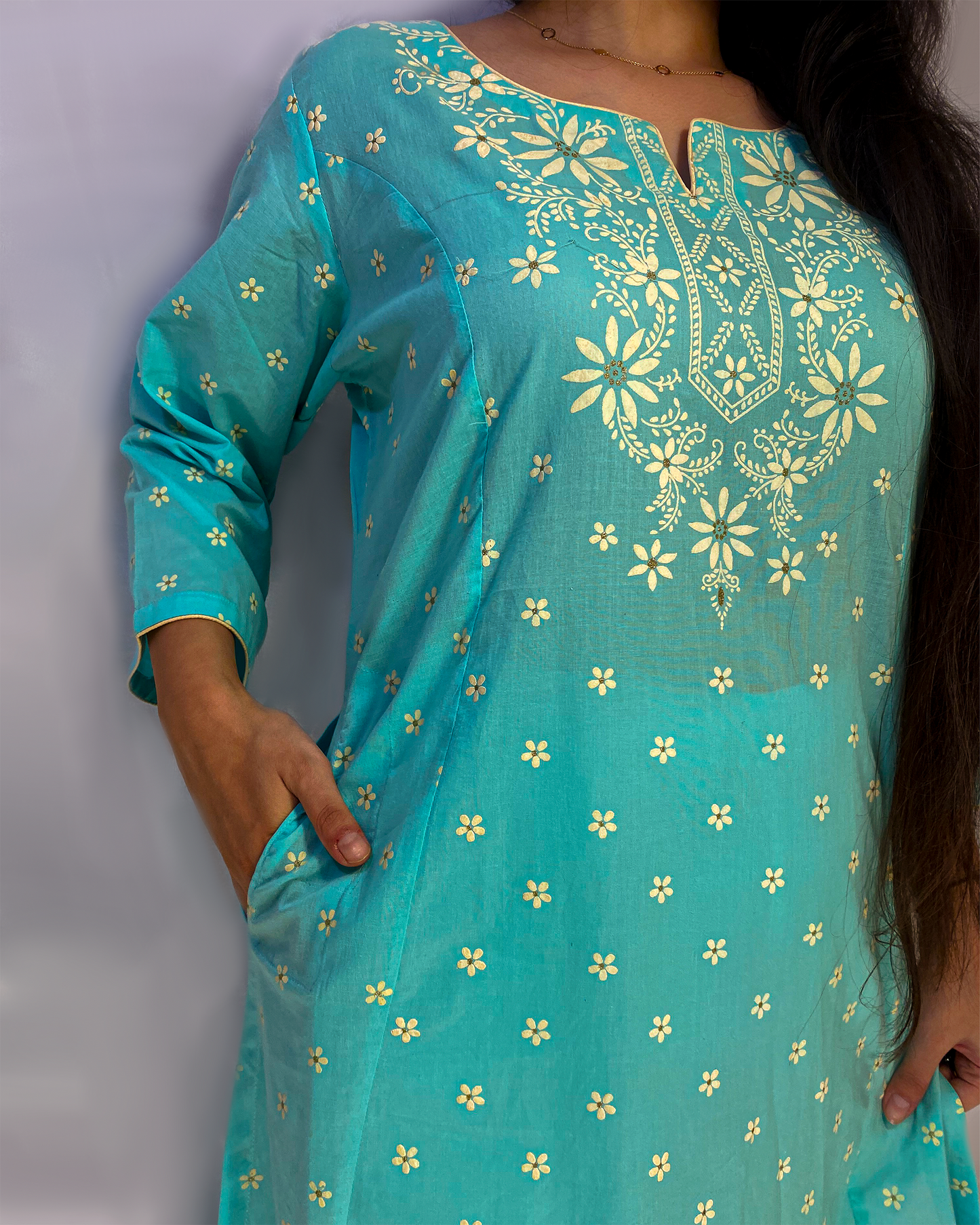 Mannat: Blue Cotton A-Line Kurta