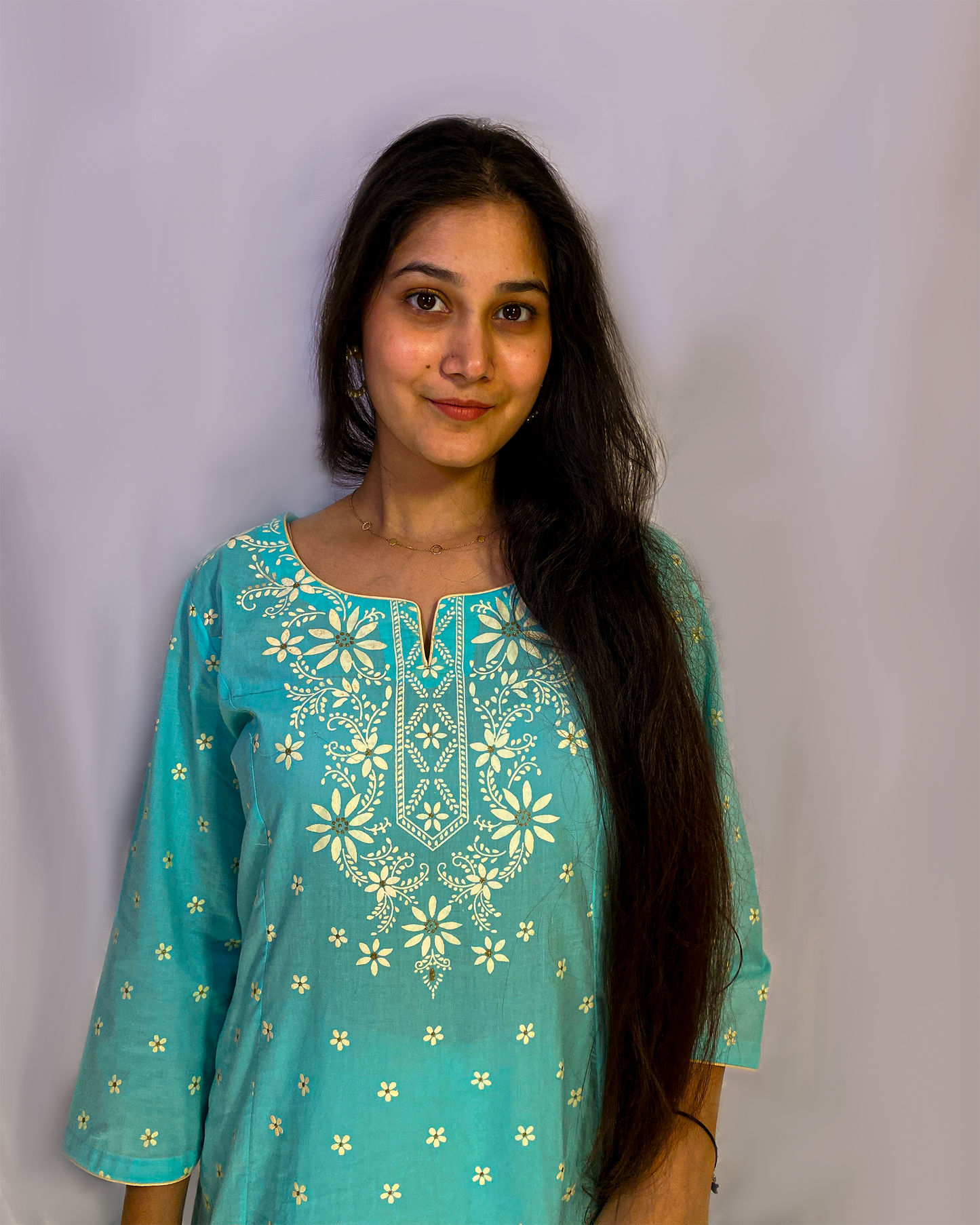 Mannat: Blue Cotton A-Line Kurta
