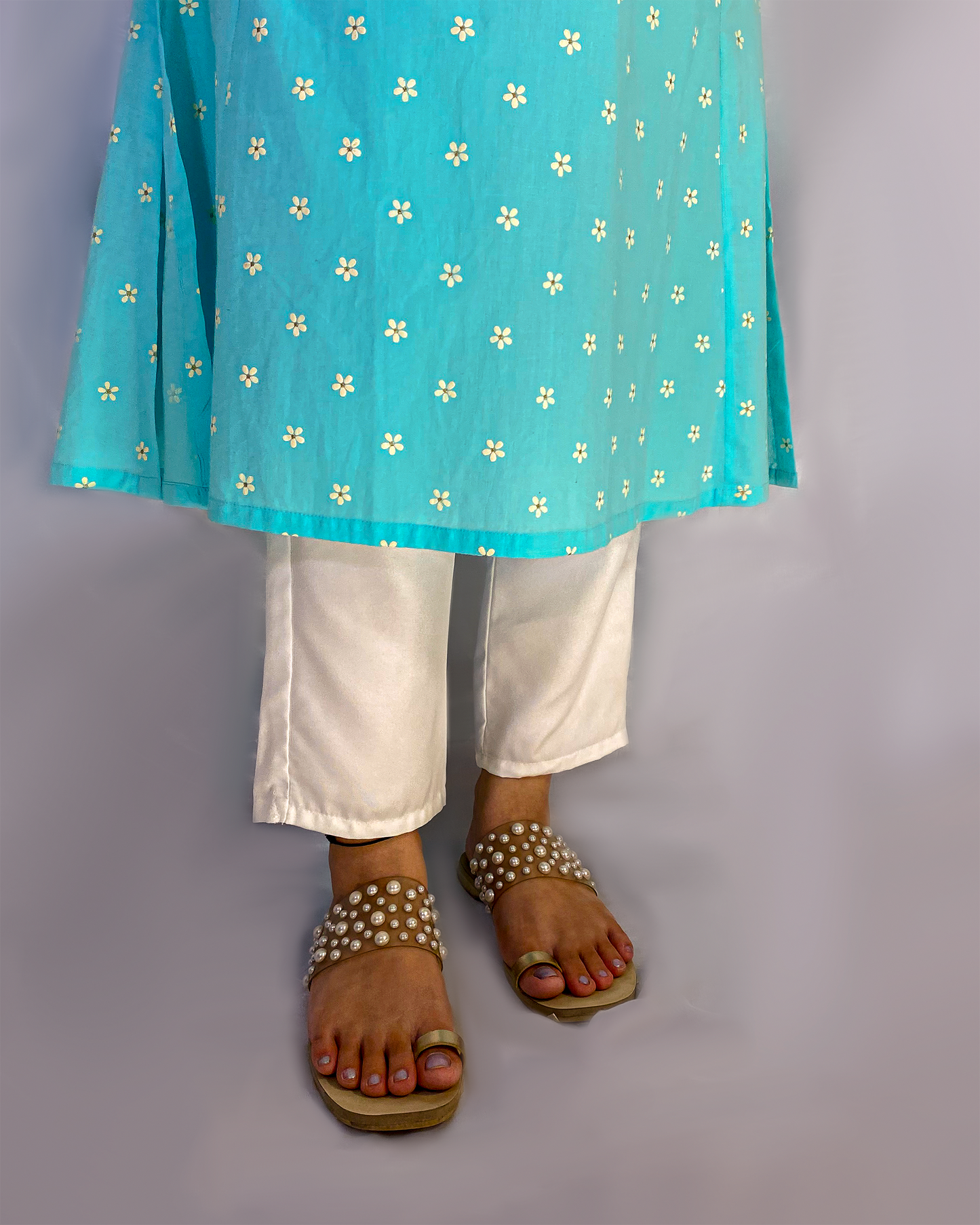 Mannat: Blue Cotton A-Line Kurta