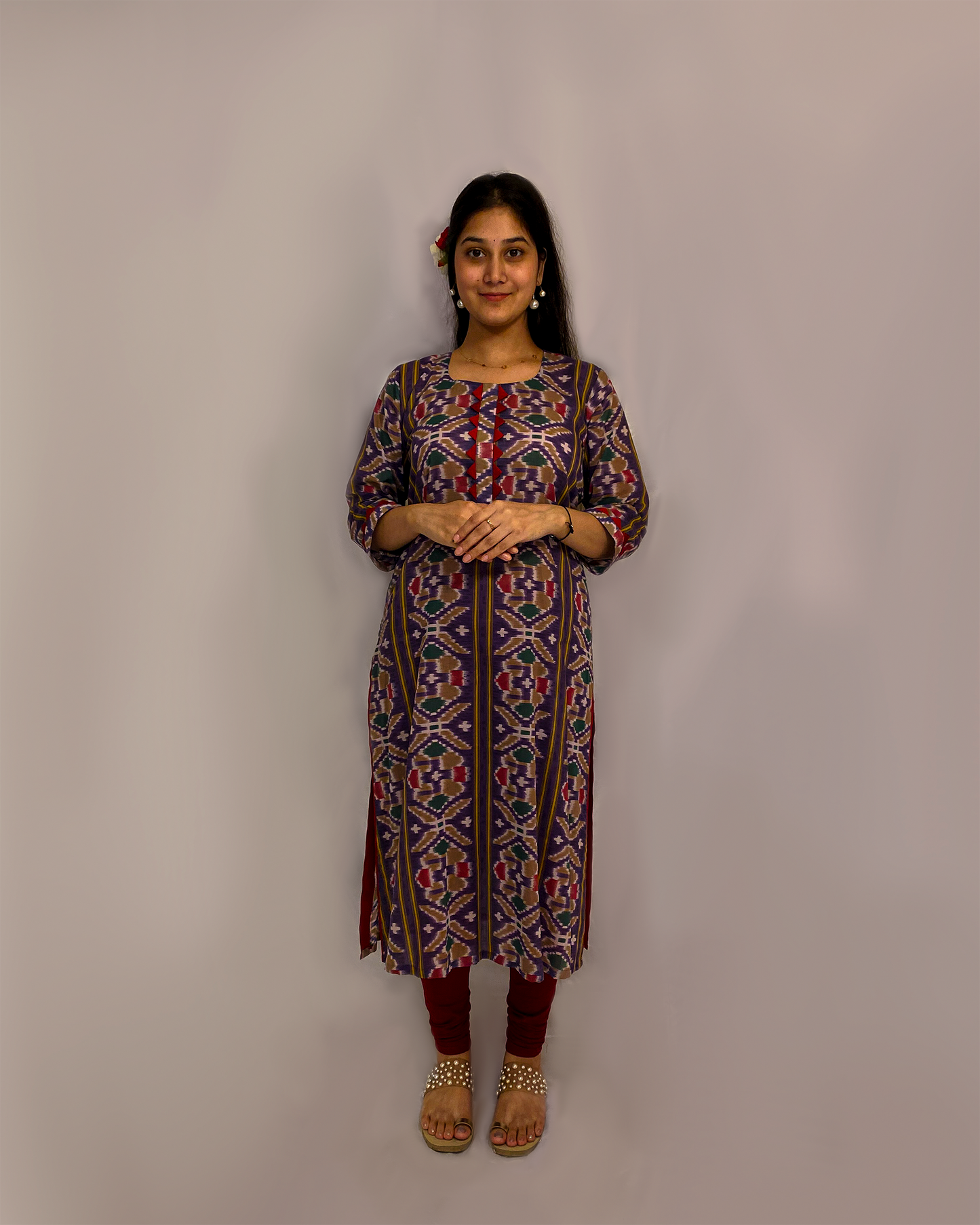 Tarini: Purple Ikat Printed A-Line Kurta