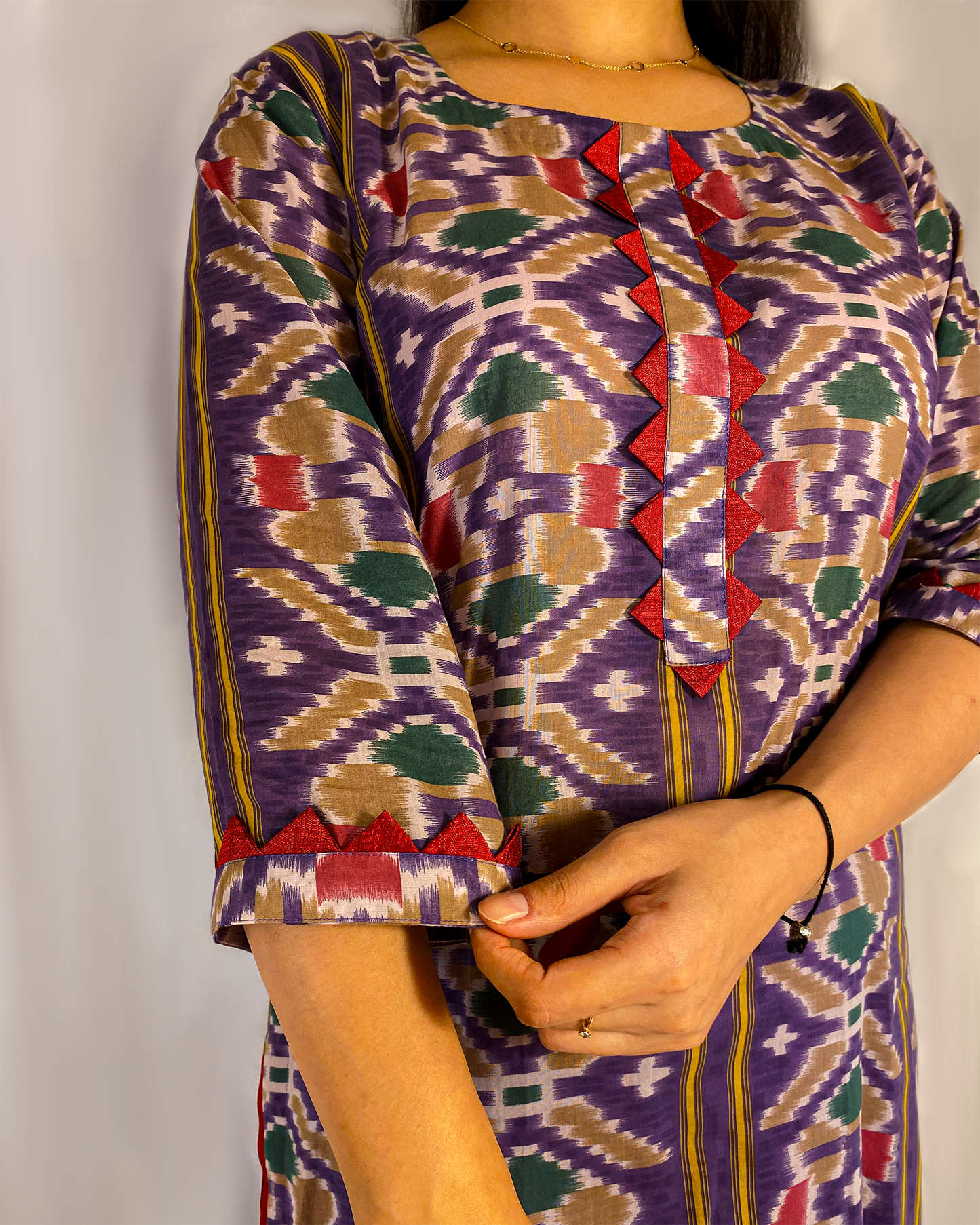 Tarini: Purple Ikat Printed A-Line Kurta