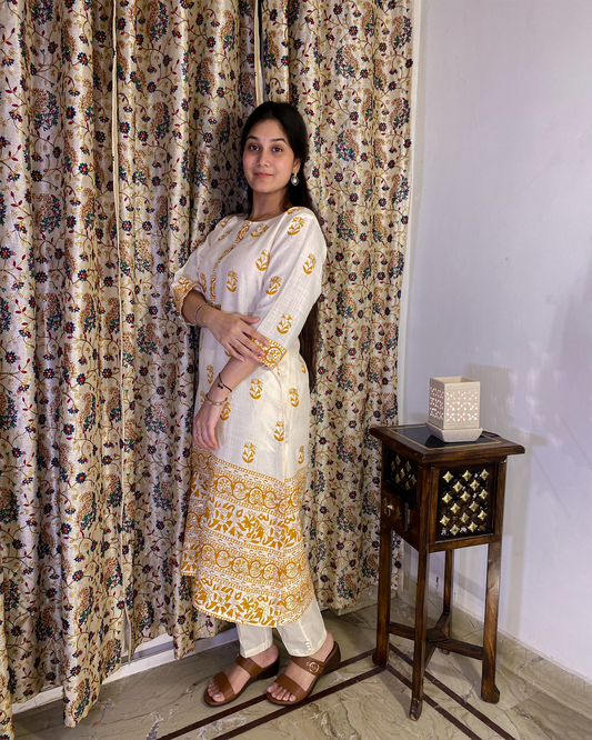 Zoya: Gold and Mustard Block Printed Kurta