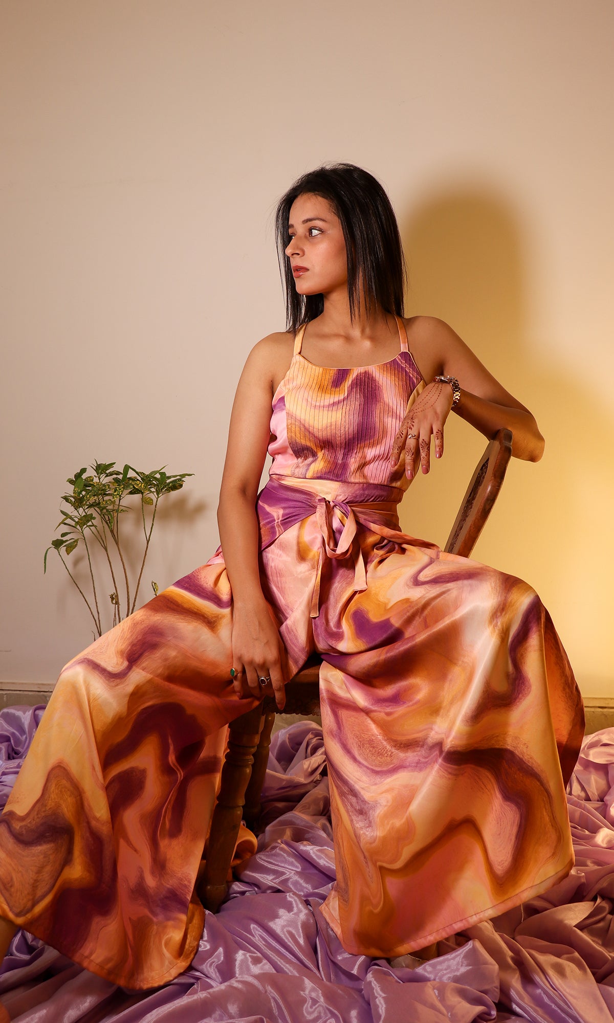 Aria: Cotton Satin Wrap-Around Jumpsuit