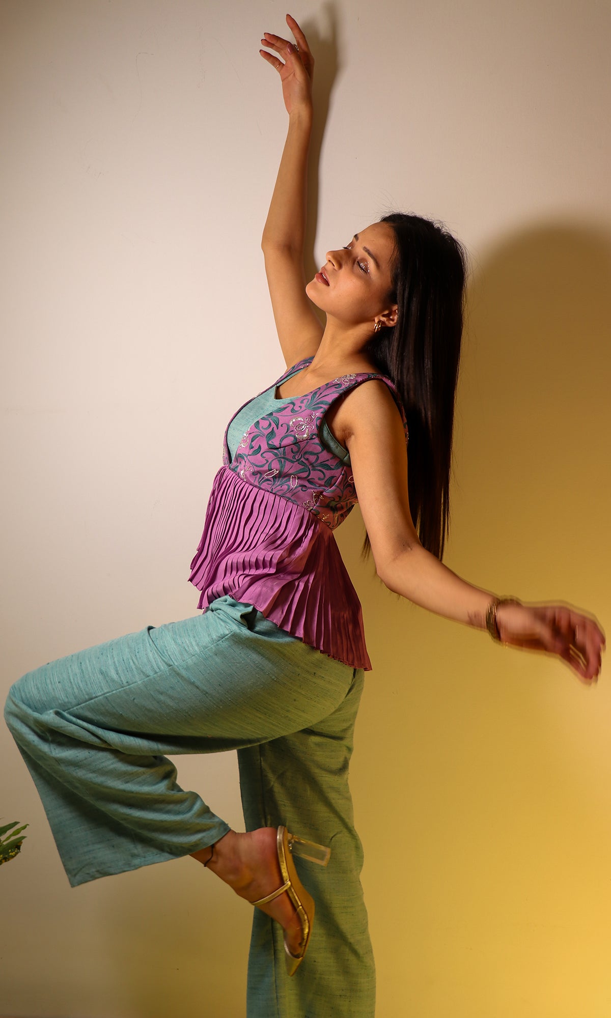 Jasmine- Teal Co-Ord Set with Embroidered Peplum Jacket (Set of 3)