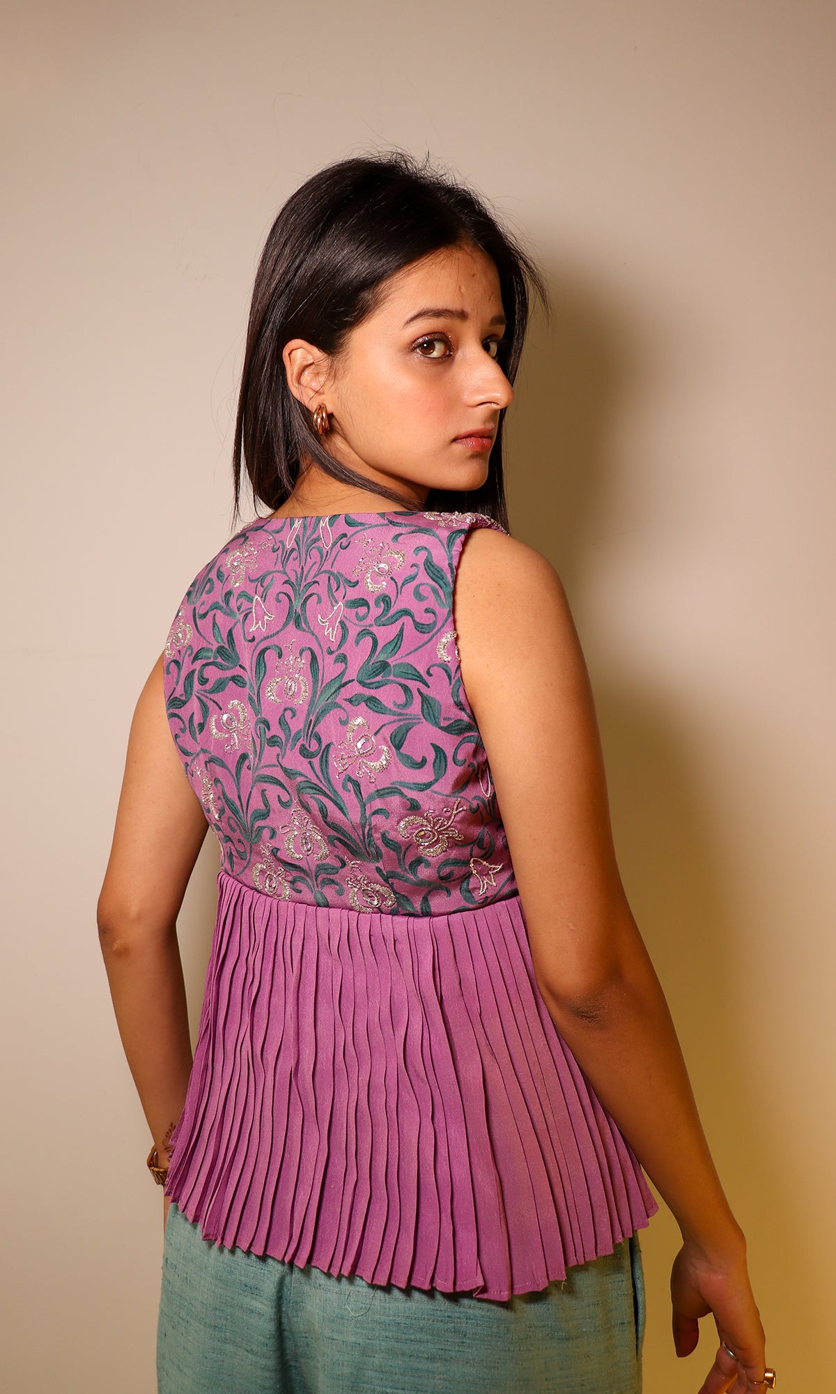 Jasmine- Teal Co-Ord Set with Embroidered Peplum Jacket (Set of 3)