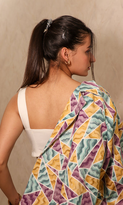 Cassidy: White Co-ord Set with Printed Coat (Set of 3)