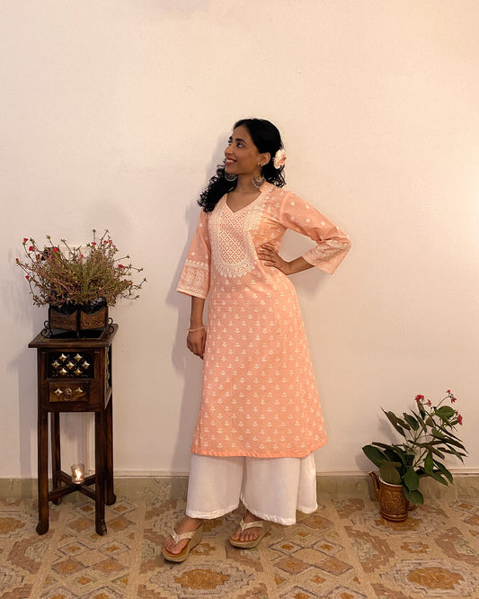 Pari: Peach Digital Printed A-Line Kurta