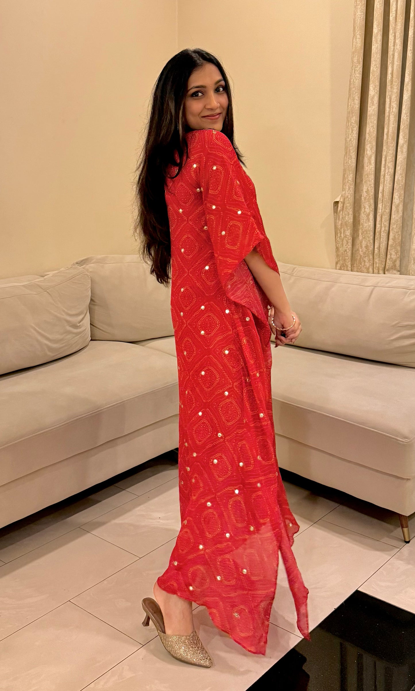 Zohra: Bandhni Georgette Kaftan Dress