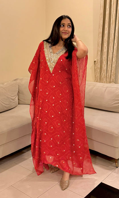 Zohra: Bandhni Georgette Kaftan Dress