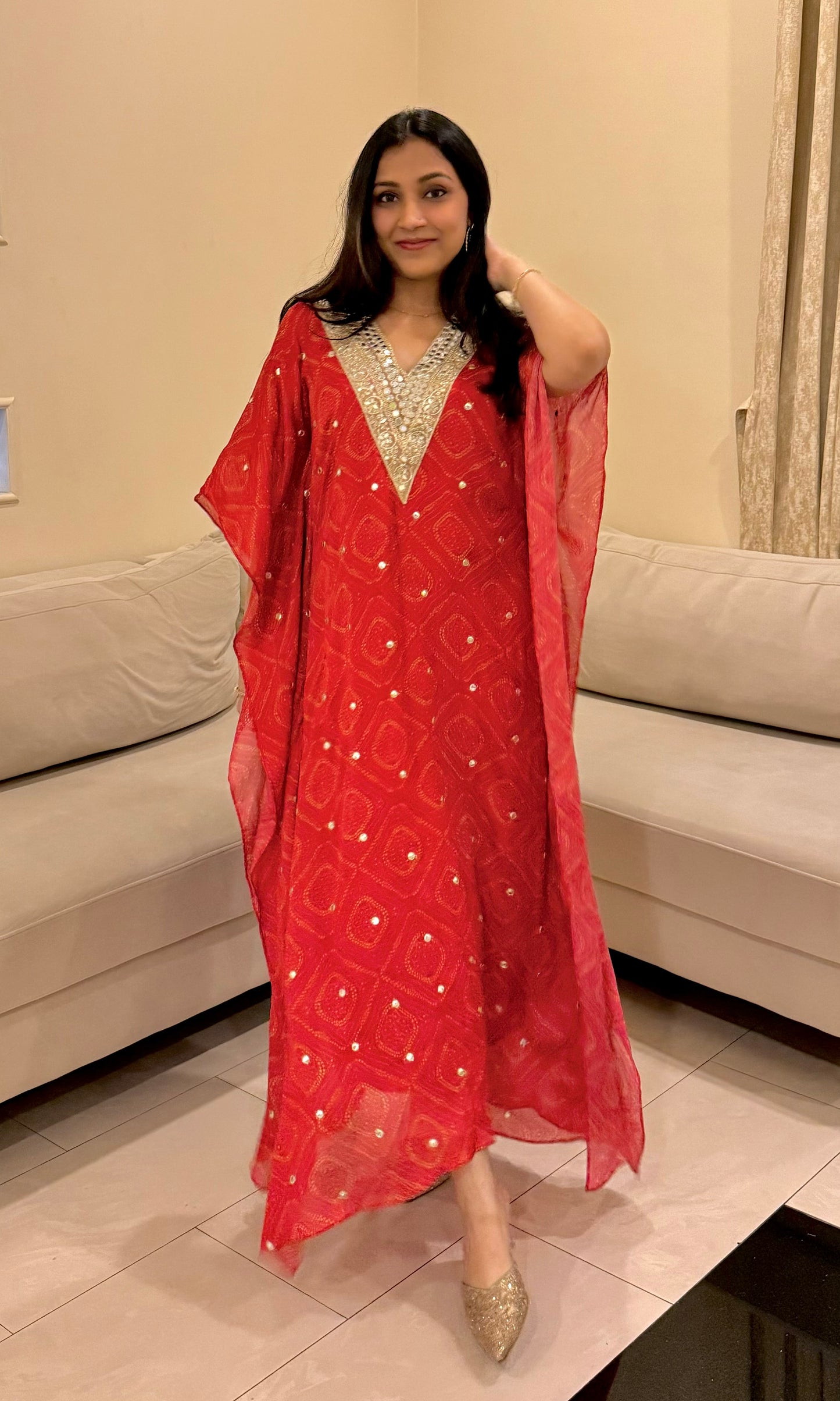Zohra: Bandhni Georgette Kaftan Dress