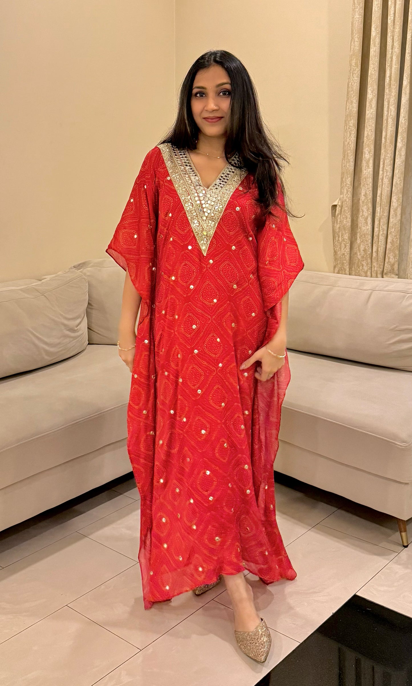 Zohra: Bandhni Georgette Kaftan Dress