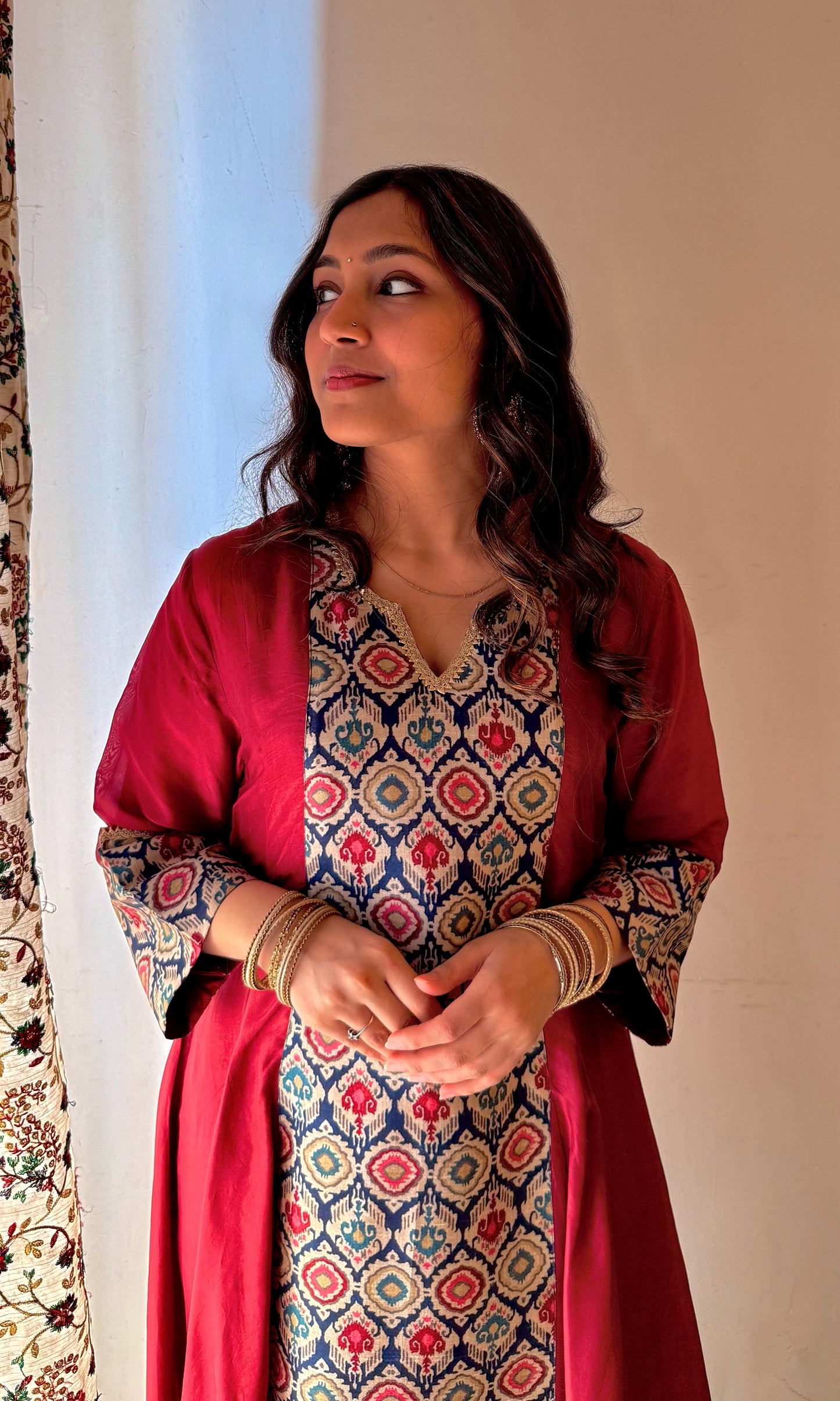 Zeba: Midnight Blue Kalidar Kurta with Pants and Dupatta (Set of 2)