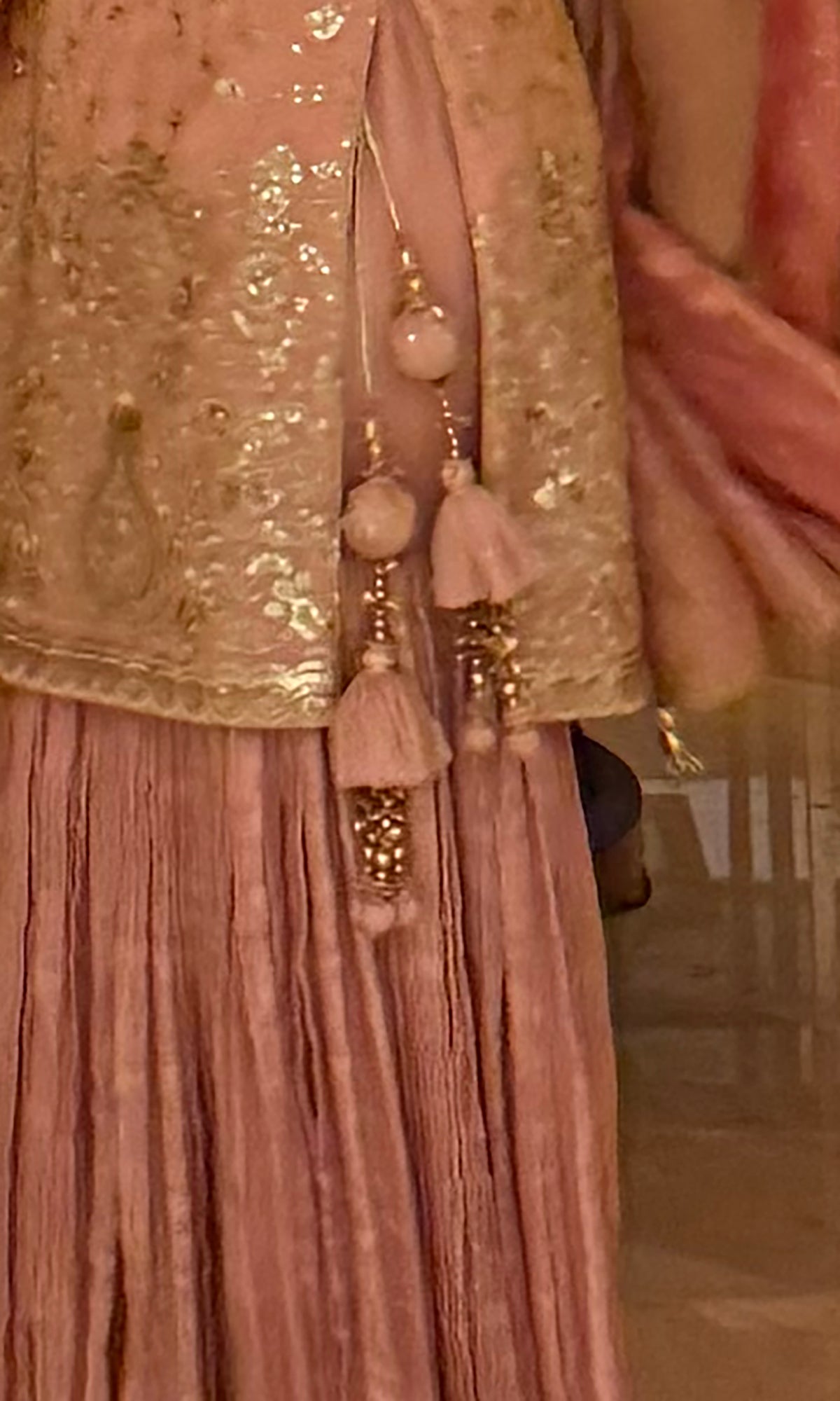 Noor: Tissue Embroidered Kurta with Crinkled Sharara and Dupatta