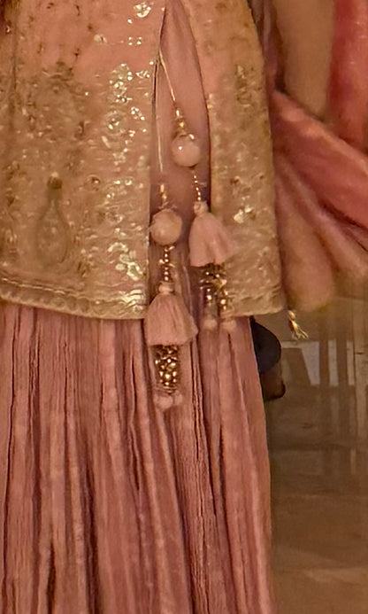 Noor: Tissue Embroidered Kurta with Crinkled Sharara and Dupatta