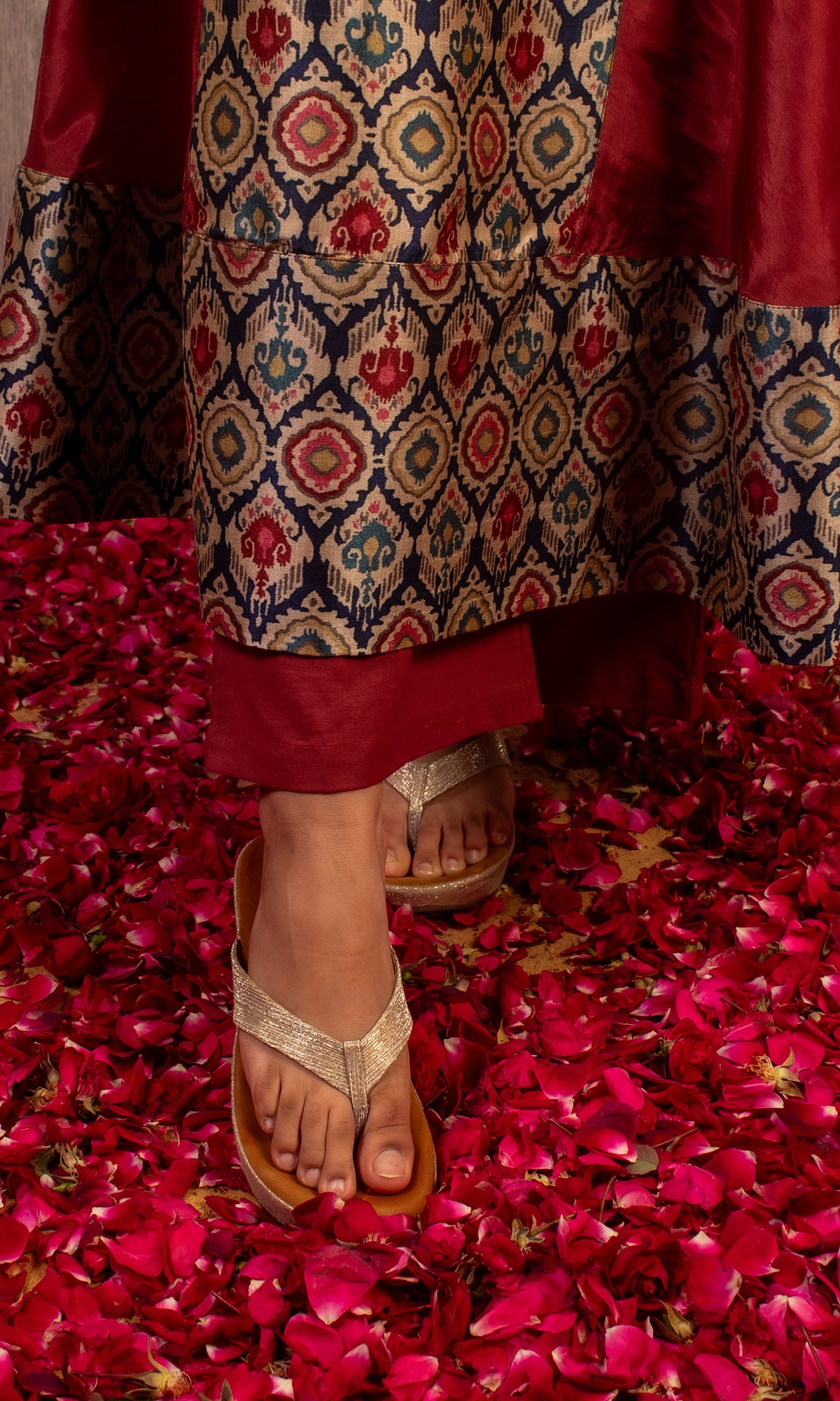 Zeba: Maroon Kalidar Kurta with Pants and Dupatta (Set of 2)