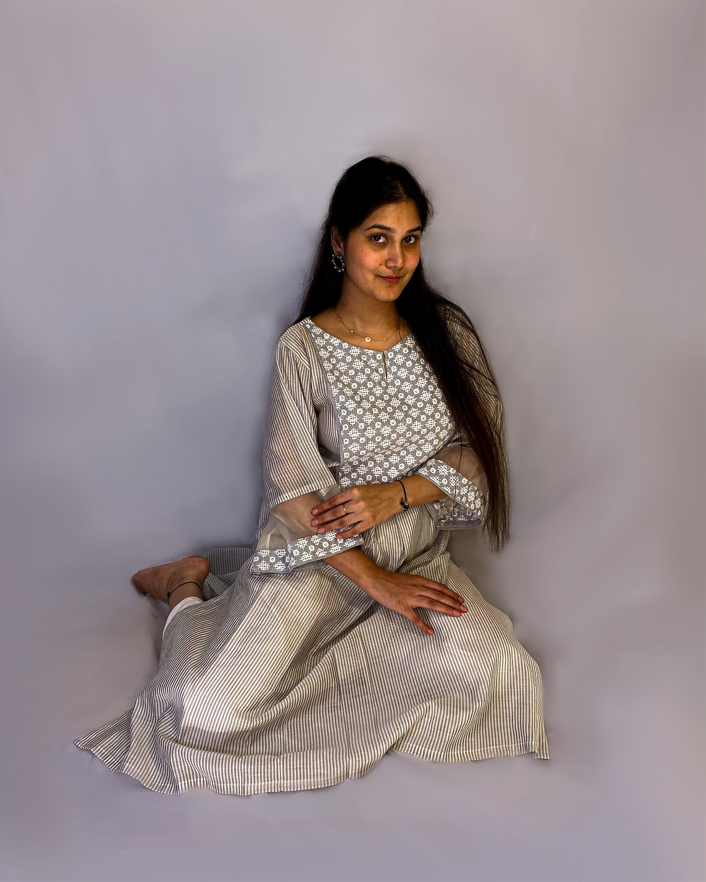 Kaya: Grey Chanderi A-Line Kurta