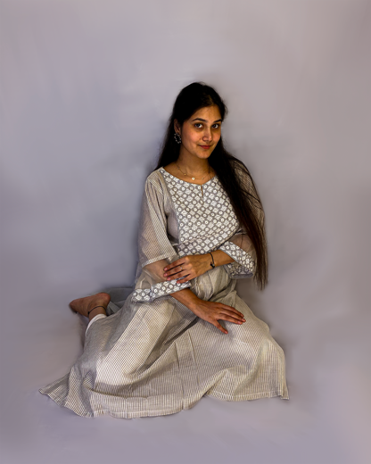 Kaya: Grey Chanderi A-Line Kurta