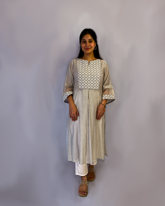 Kaya: Grey Chanderi A-Line Kurta