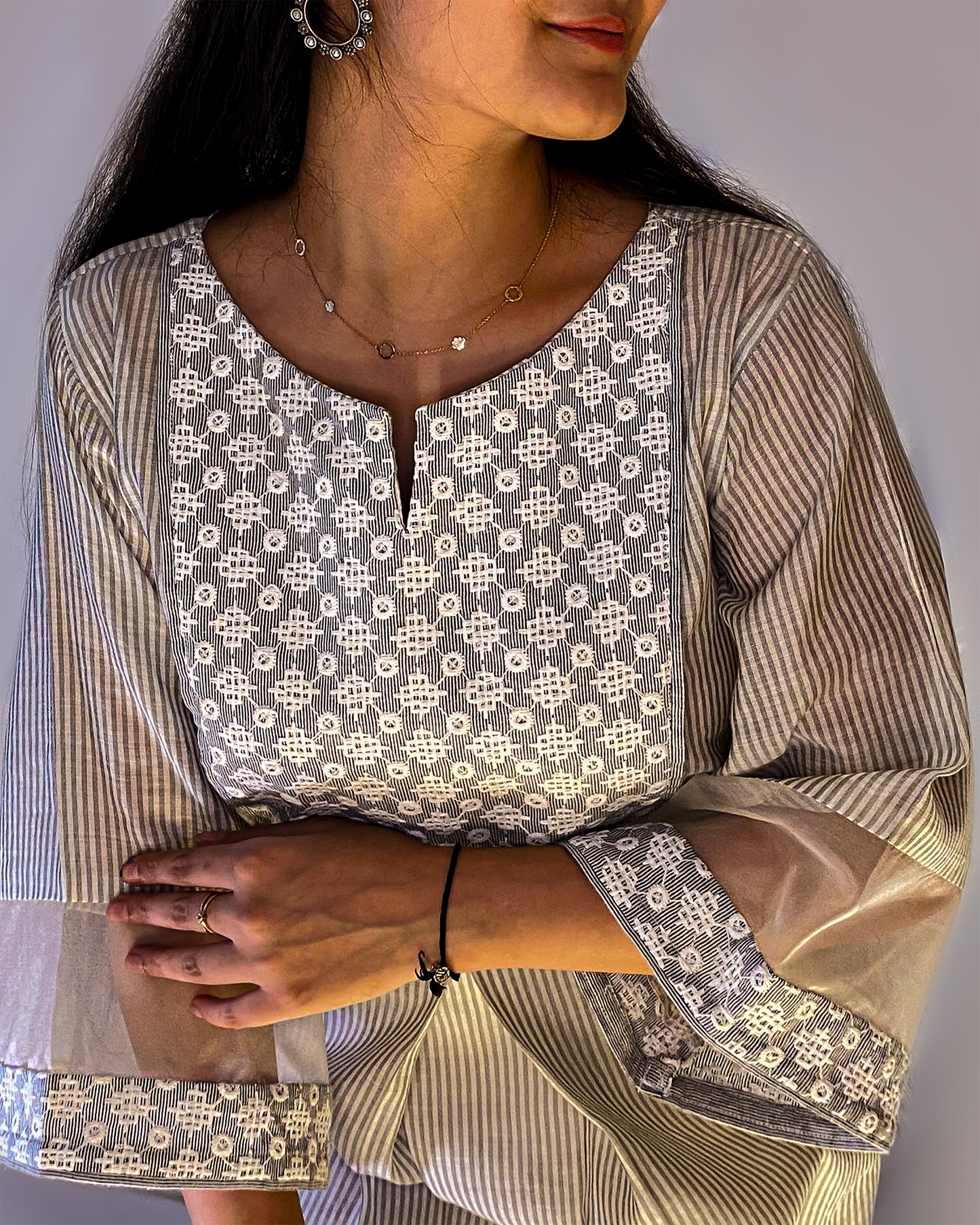 Kaya: Grey Chanderi A-Line Kurta