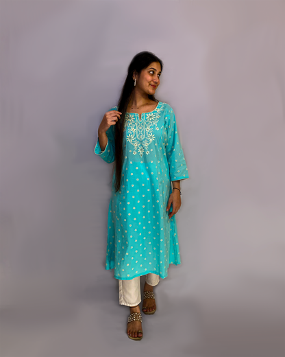 Mannat: Blue Cotton A-Line Kurta