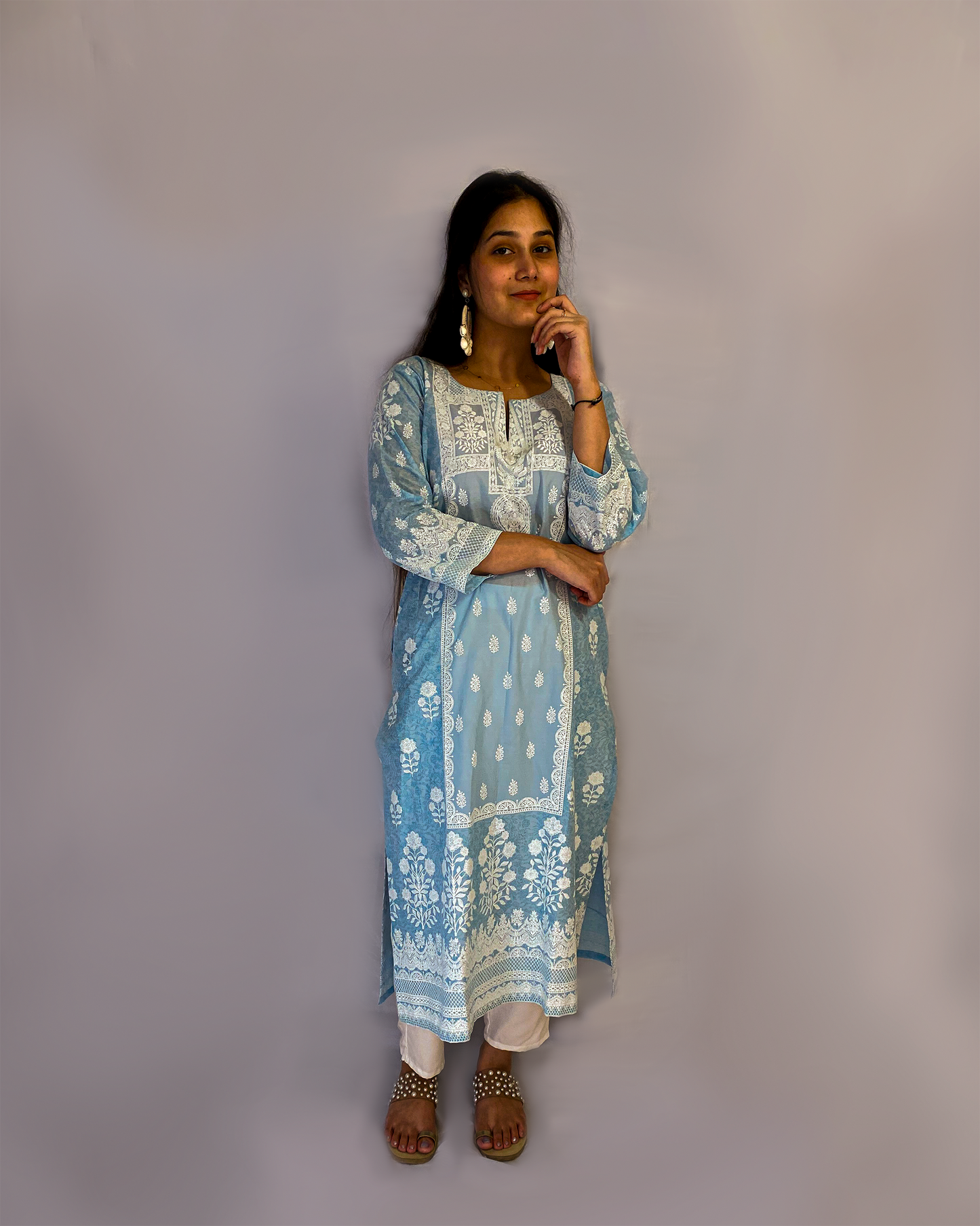 Pari: Powder Blue Digital Printed A-Line Kurta