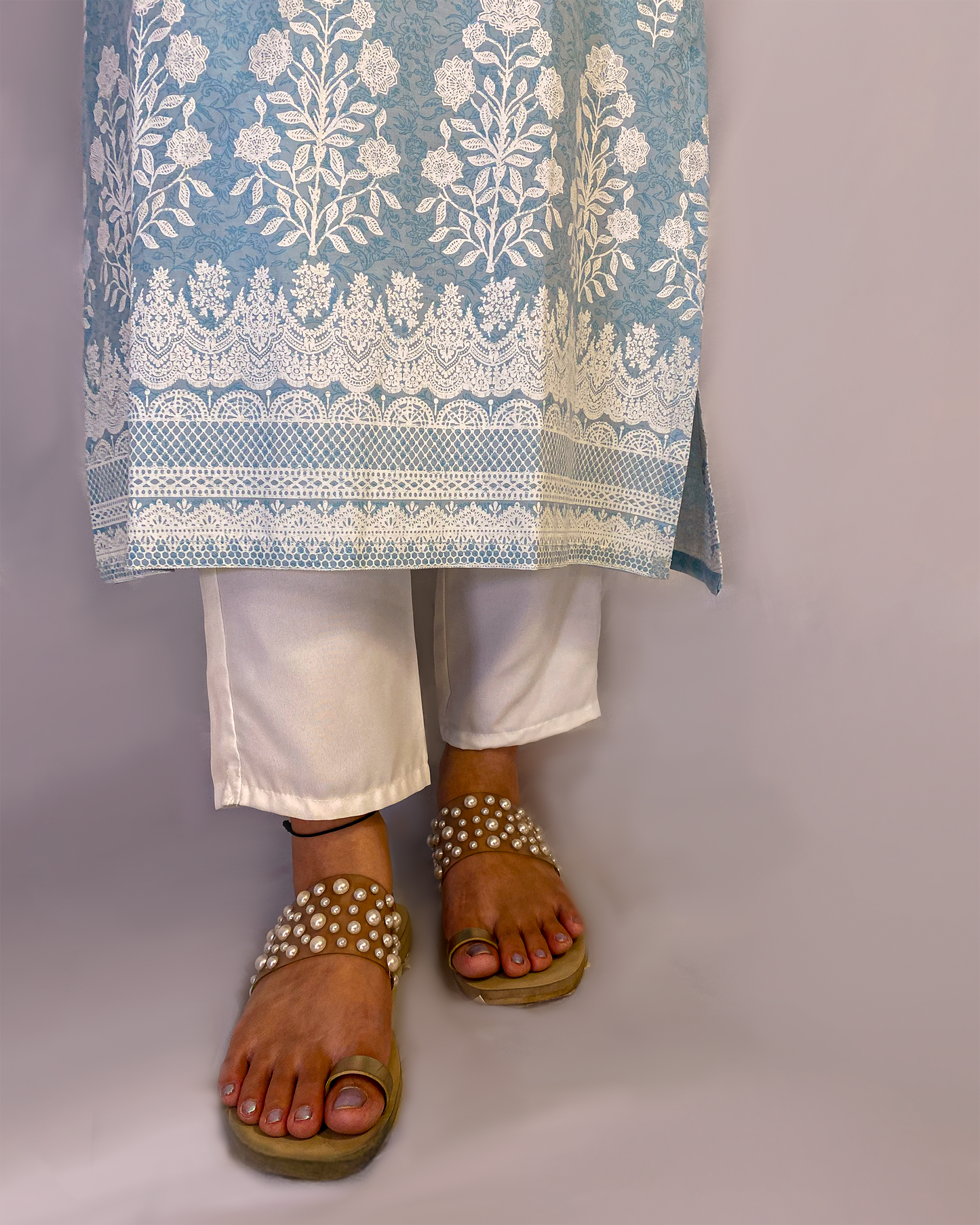Pari: Powder Blue Digital Printed A-Line Kurta