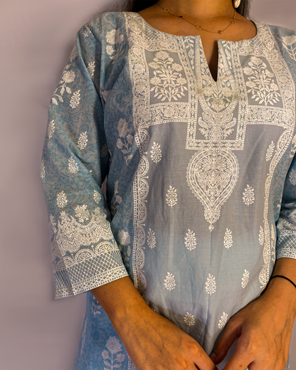 Pari: Powder Blue Digital Printed A-Line Kurta