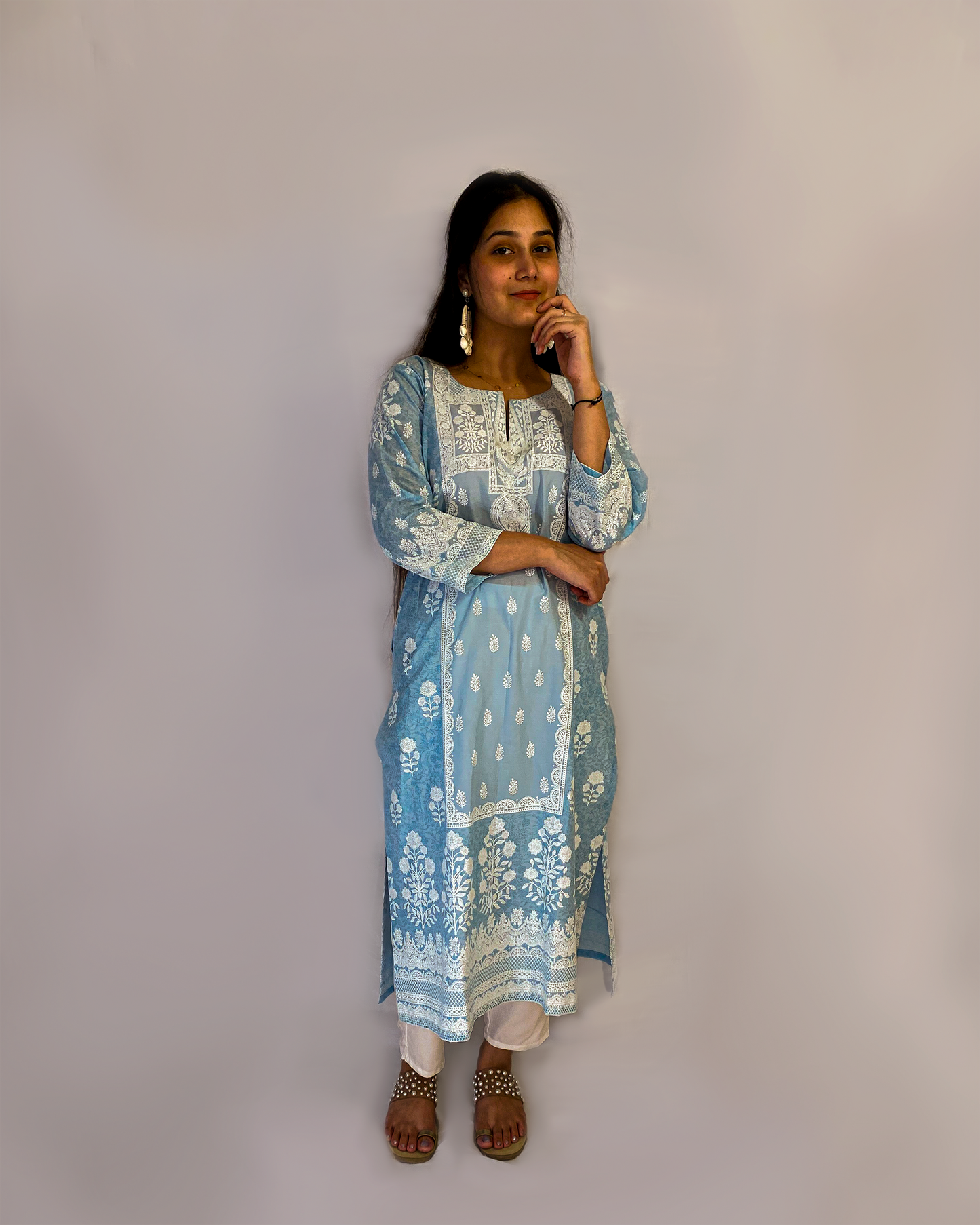 Pari: Powder Blue Digital Printed A-Line Kurta
