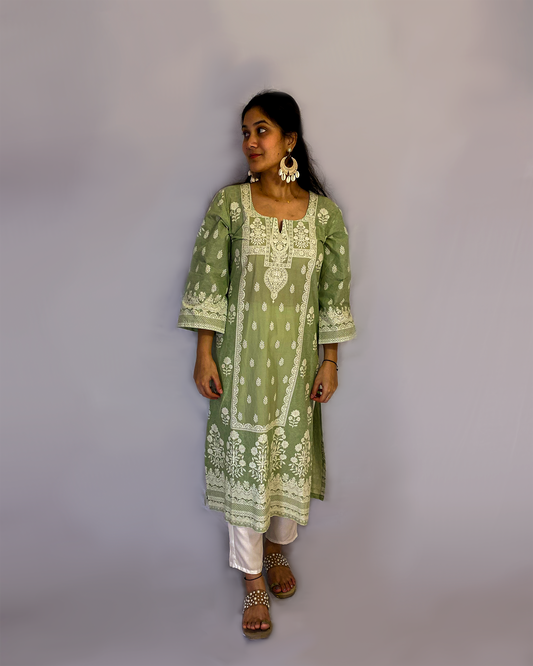Pari: Pista Green Digital Printed A-Line Kurta
