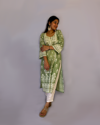 Pari: Powder Blue Digital Printed A-Line Kurta