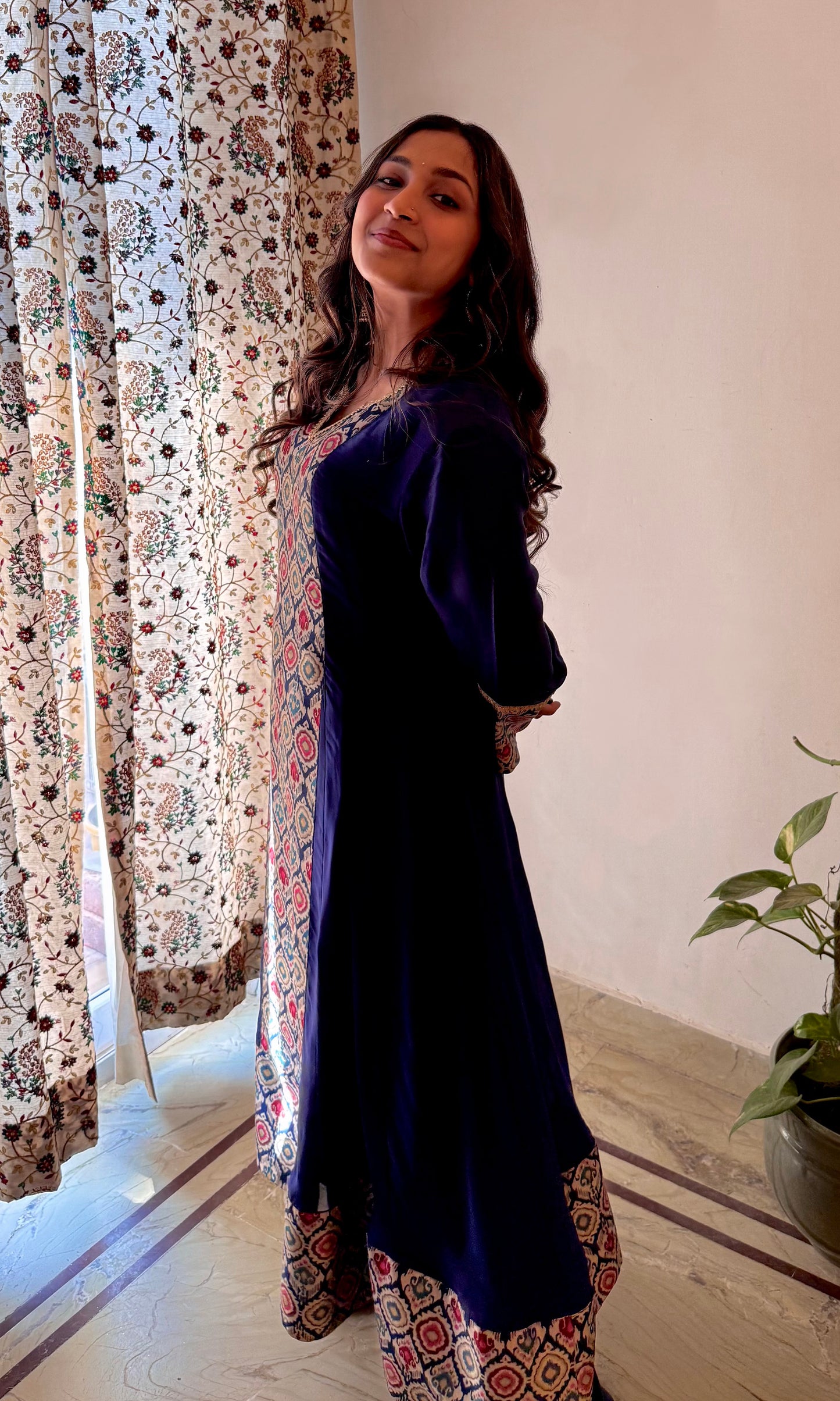 Zeba: Maroon Kalidar Kurta with Pants and Dupatta (Set of 2)