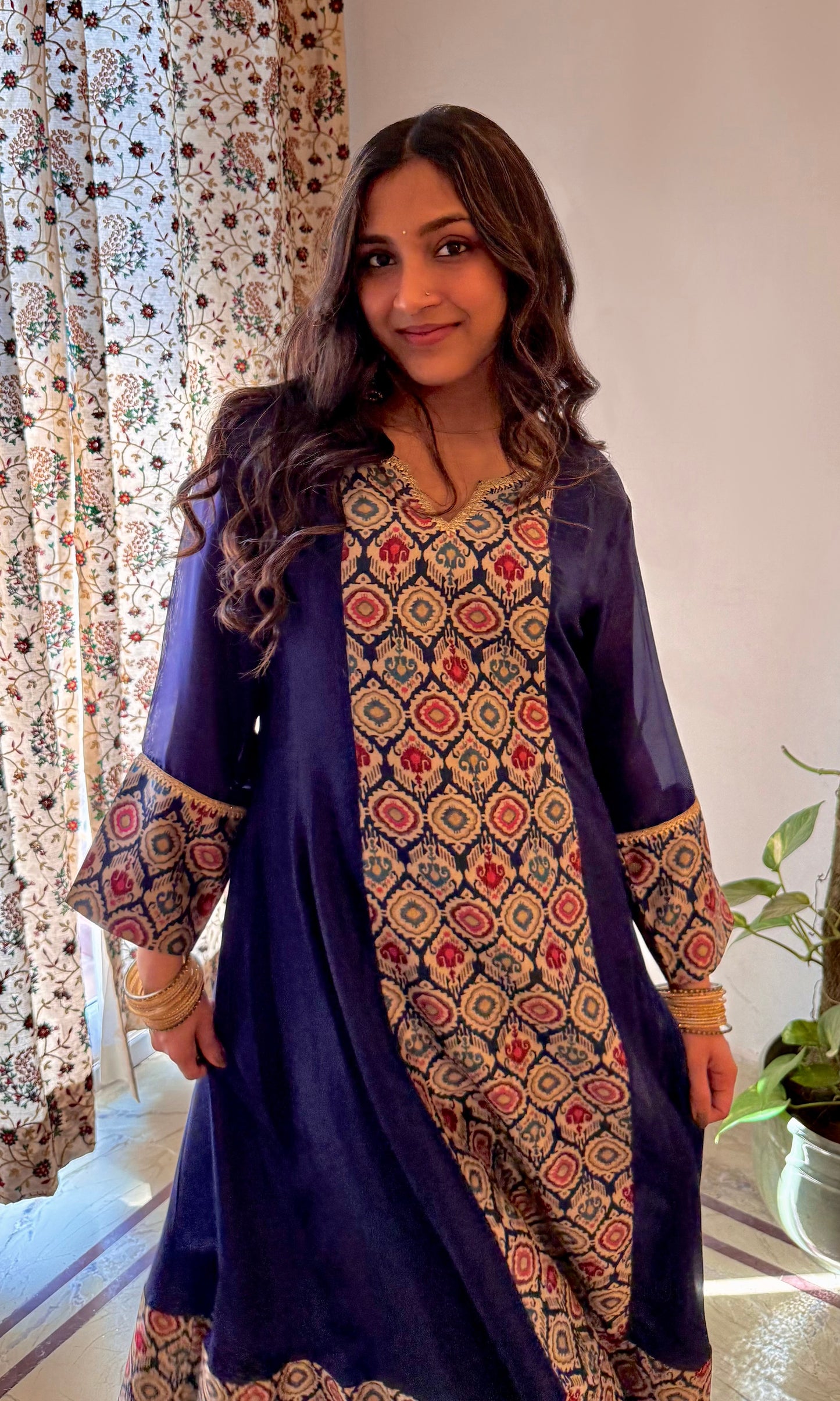 Zeba: Maroon Kalidar Kurta with Pants and Dupatta (Set of 2)