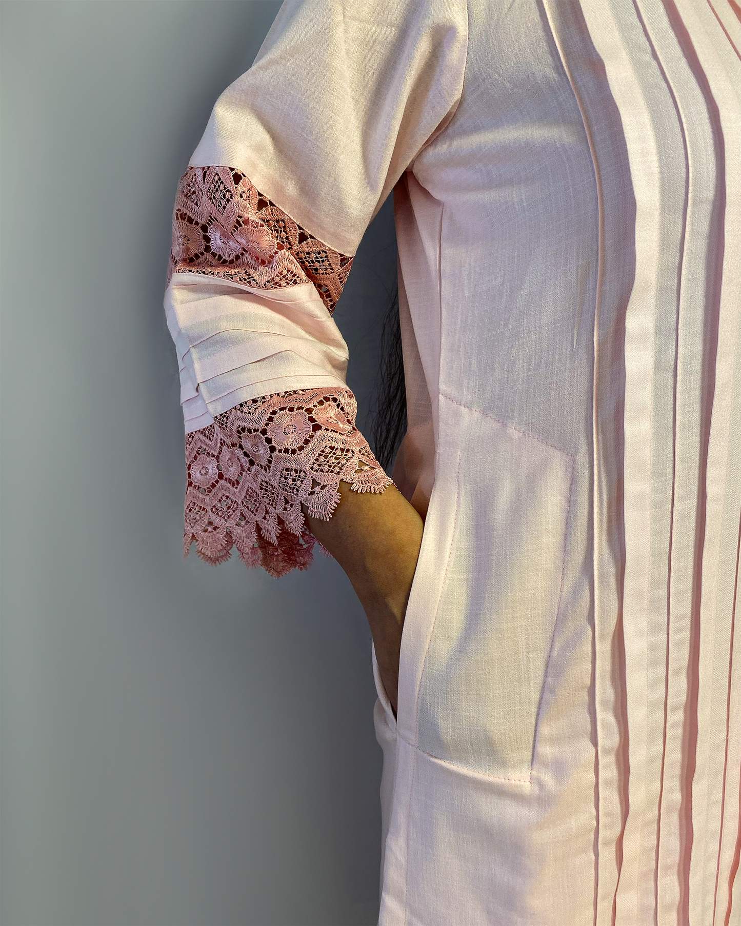 Zaina: Baby Pink Pin Tuck Kurta with Pants (Set of 2)