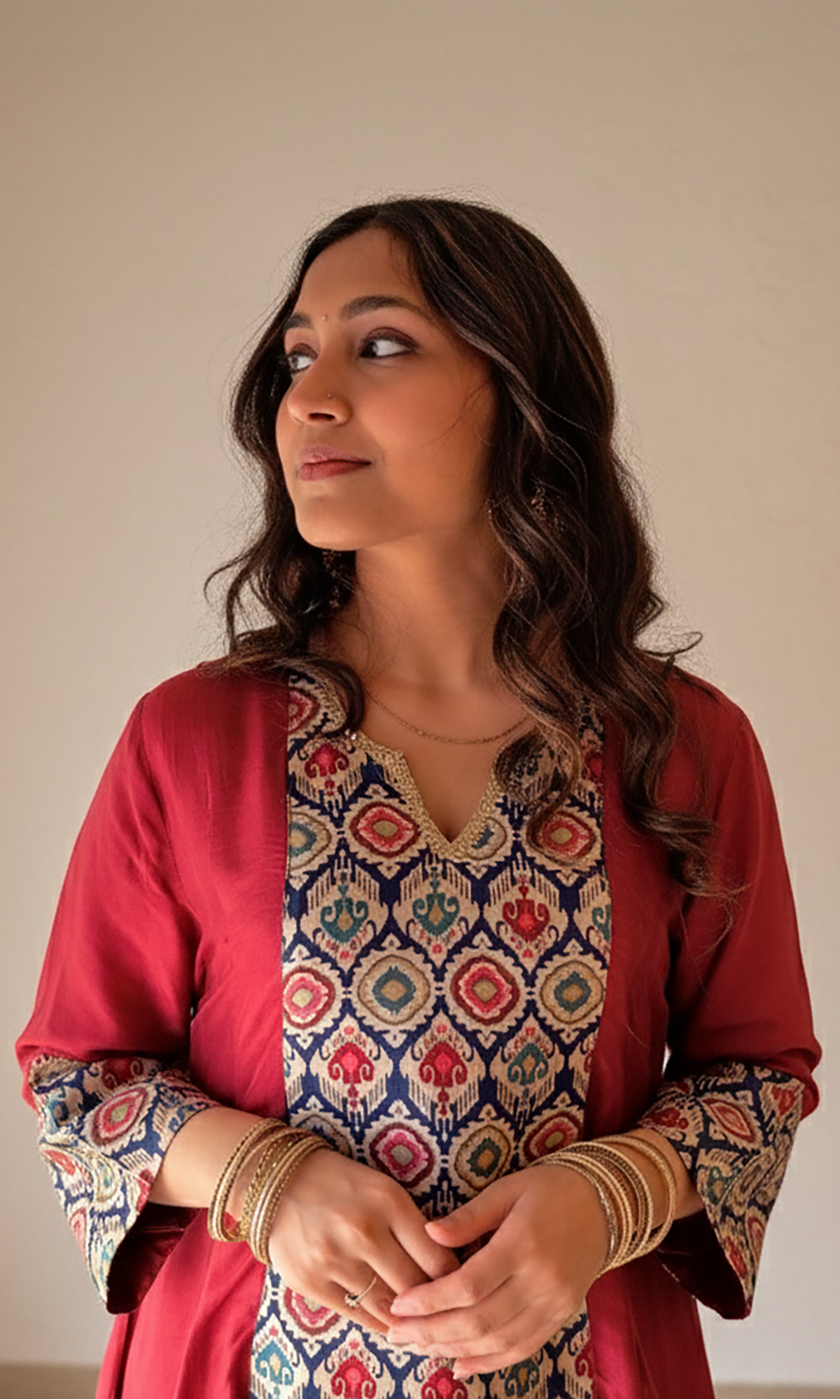 Zeba: Maroon Kalidar Kurta with Pants and Dupatta (Set of 2)