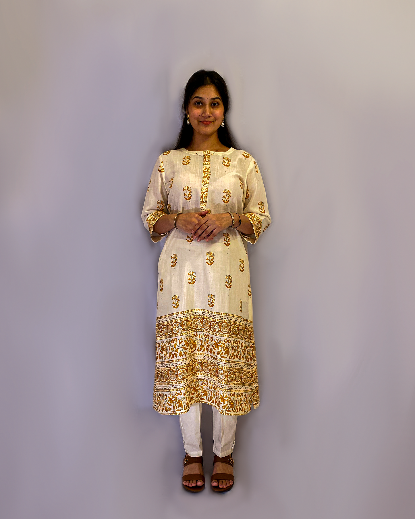 Zoya: Gold and Mustard Block Printed Kurta