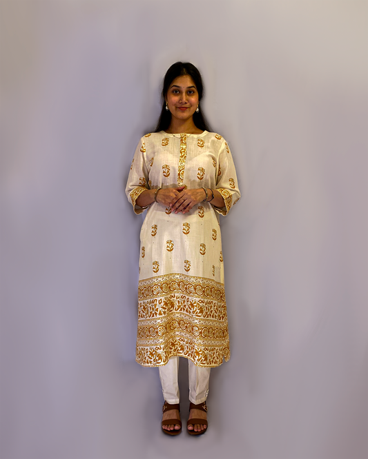Zoya: Gold and Mustard Block Printed Kurta