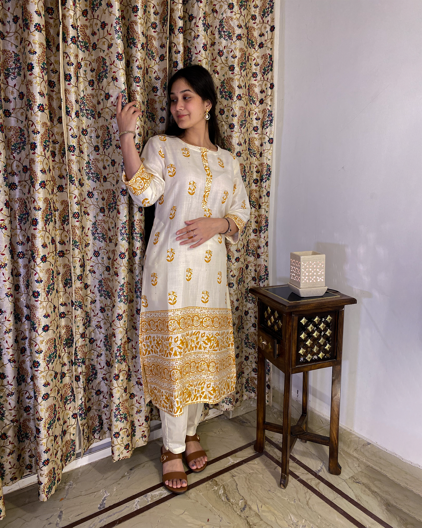 Zoya: Gold and Mustard Block Printed Kurta