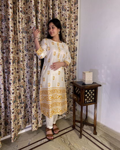 Zoya: Gold and Mustard Block Printed Kurta