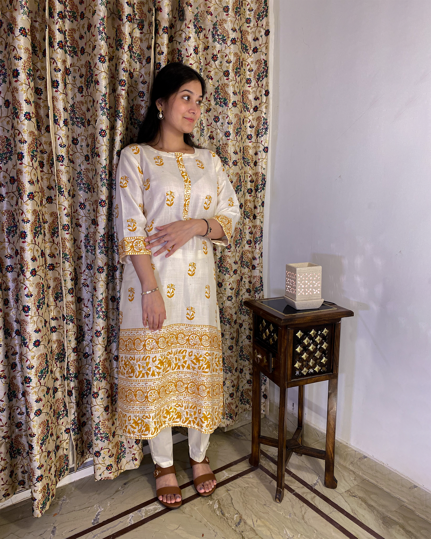 Zoya: Gold and Mustard Block Printed Kurta